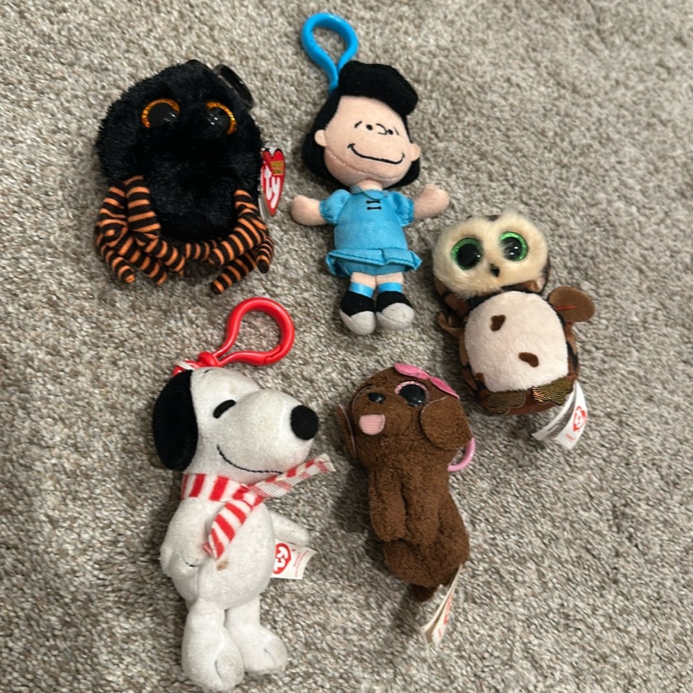 Five beanie baby’s TY keychains